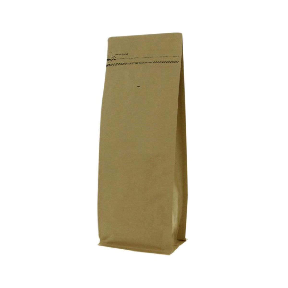 Sac à café à fond plat papier kraft et fermeture zip frontale - marron